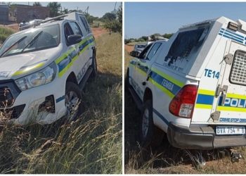 A police van was hijacked by criminals and this is where it was found this morning