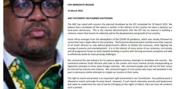 National Shutdown by The EFF — The ANC Has Released a Statement
