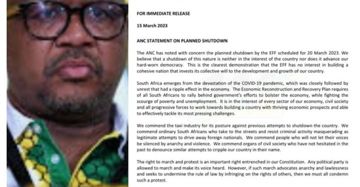 National Shutdown by The EFF — The ANC Has Released a Statement