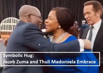 Symbolic Hug: Jacob Zuma and Thuli Madonsela Embrace at BRICS Summit 2023 Gala Dinner