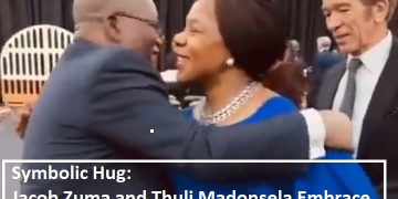 Symbolic Hug: Jacob Zuma and Thuli Madonsela Embrace at BRICS Summit 2023 Gala Dinner