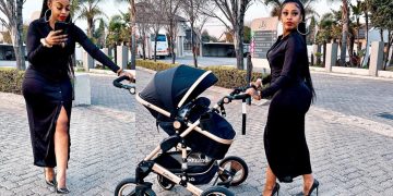Mpho left people full of complements with her latest pictures of her and her baby in a pram