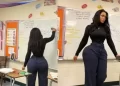 Pictures: Art teacher comes under fire for distracting students with her shape and back behind