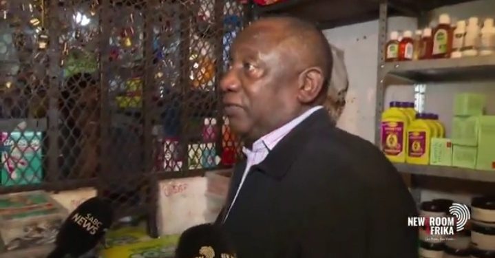 Ramaphosa Visited A Foreign Spaza Shop In Soweto, See What He Did In The Shop That Left SS Talking