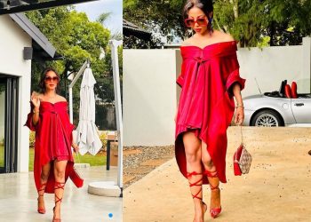 Kelly Khumalo Posts Photos Wearing Red Shirt, Holding Handbag and People Notice Something