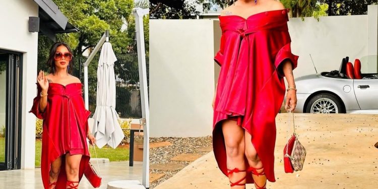 Kelly Khumalo Posts Photos Wearing Red Shirt, Holding Handbag and People Notice Something