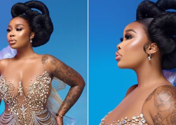 Sithelo Shozi Stuns in Serenade of the Sea Photoshoot, Adorned in Dazzling Diamond-like Stones