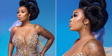 Sithelo Shozi Stuns in Serenade of the Sea Photoshoot, Adorned in Dazzling Diamond-like Stones