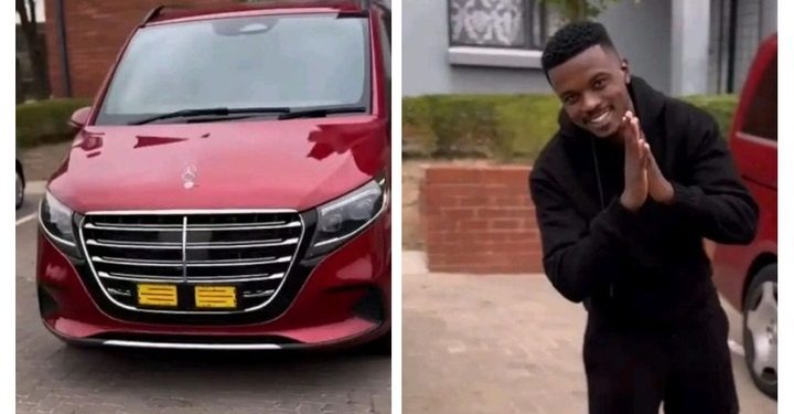 Teboho Mokoena celebrates after buying a new vehicle despite being sidelined for Mamelodi Sundowns team