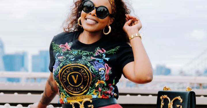 Nomcebo Zikode Stuns In Red And Black Versace And Dolce Ensemble In New York