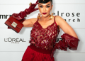 Pearl Thusi Stuns in a Rose Red Dressed By Gert-Johan Coetzee Turning Heads At SA Fashion Week