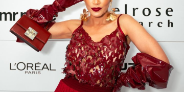 Pearl Thusi Stuns in a Rose Red Dressed By Gert-Johan Coetzee Turning Heads At SA Fashion Week