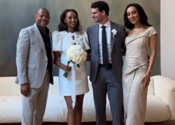 Duduzile Zuma’s ex-husband Lonwabo Sambudla with his new girlfriend Sarah Langa at a wedding.