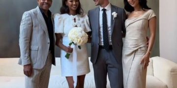 Duduzile Zuma’s ex-husband Lonwabo Sambudla with his new girlfriend Sarah Langa at a wedding.